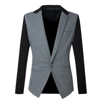 

2018 Fashion New Men's Casual Vertical Stripes Stitching Sleeve Suit / Men's Business Slim Blazer Jacket Coat