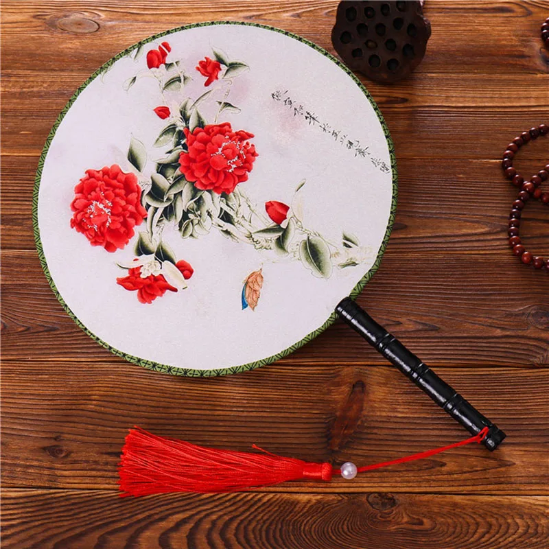 Ручная вышивка в китайском стиле, винтажный круглый веер, двусторонний классический веер, Шелковый женский вышитый цветок, веер, реквизит для танцев - Цвет: LB5570-9
