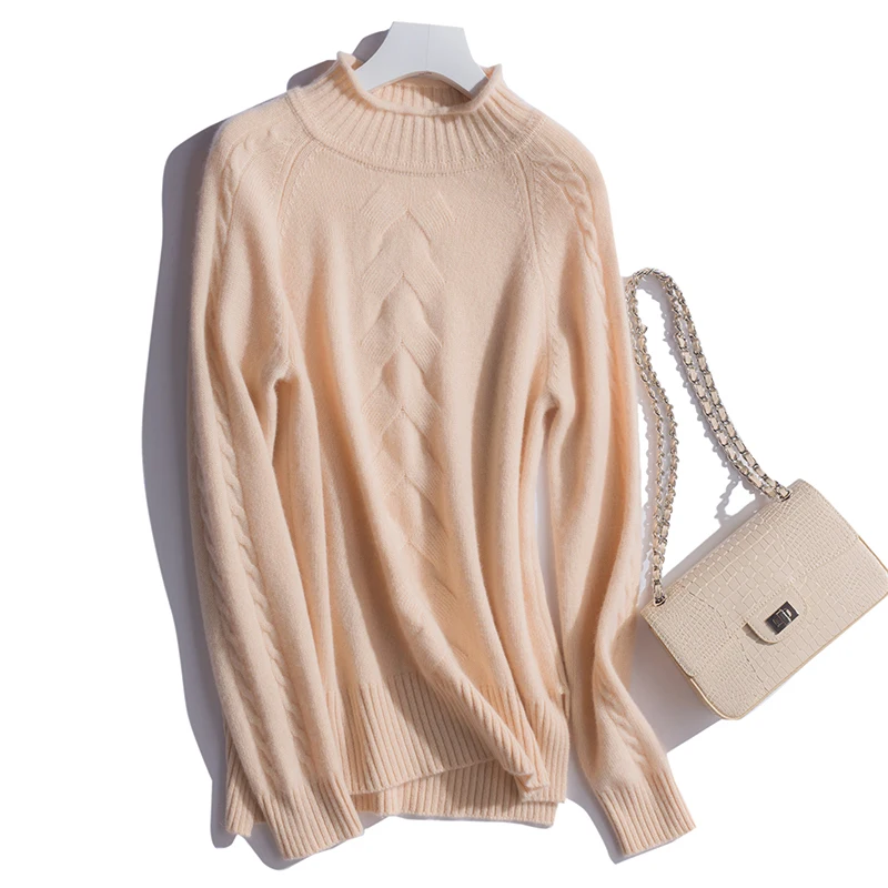 2018 Autumn and winter new cashmere sweater female half-high collar curling solid color knit long sleeve | Женская одежда