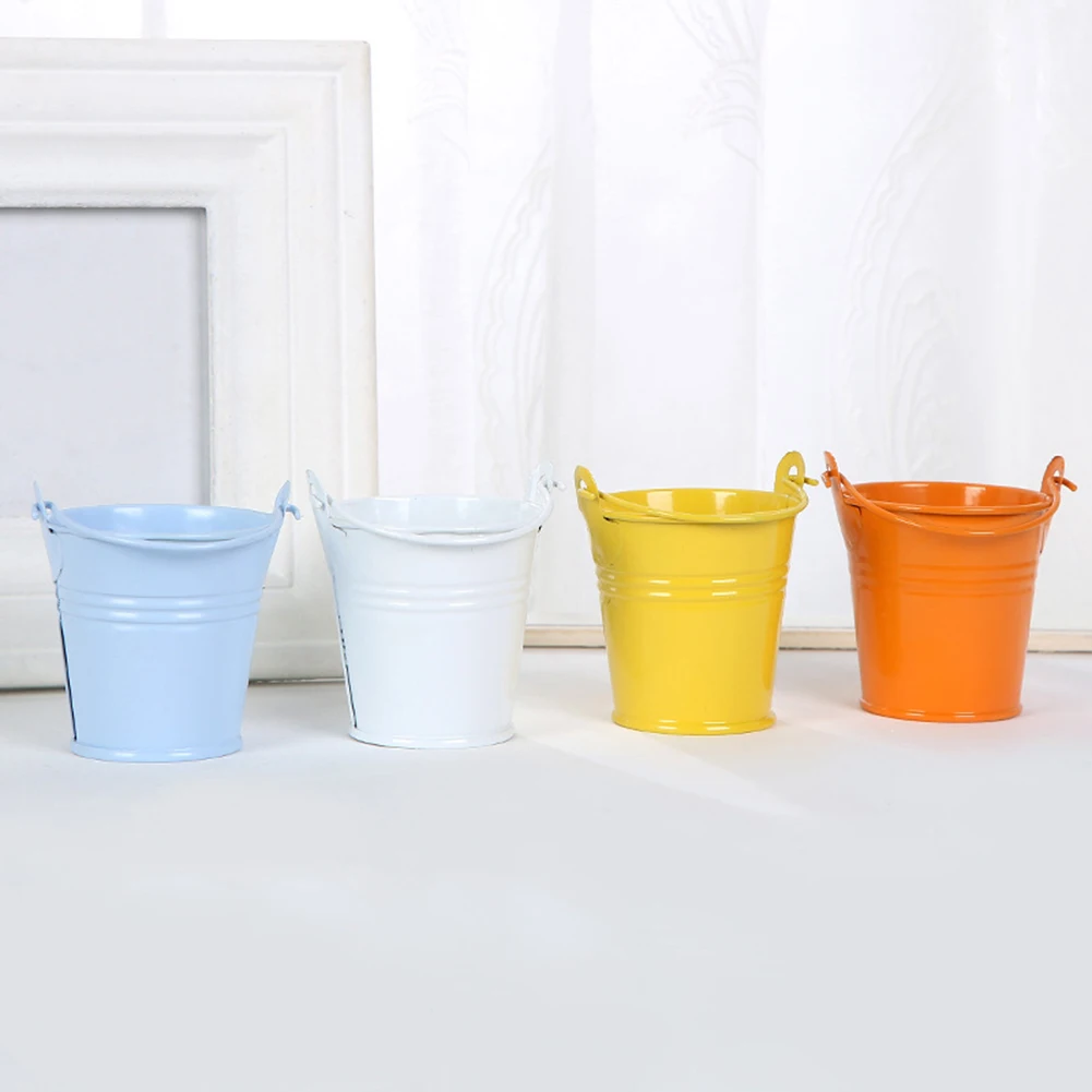 Cute Mini Solid Color Pail Bucket Wedding Party Candy Favours Home Hotel Decor Flower Pots& Planters