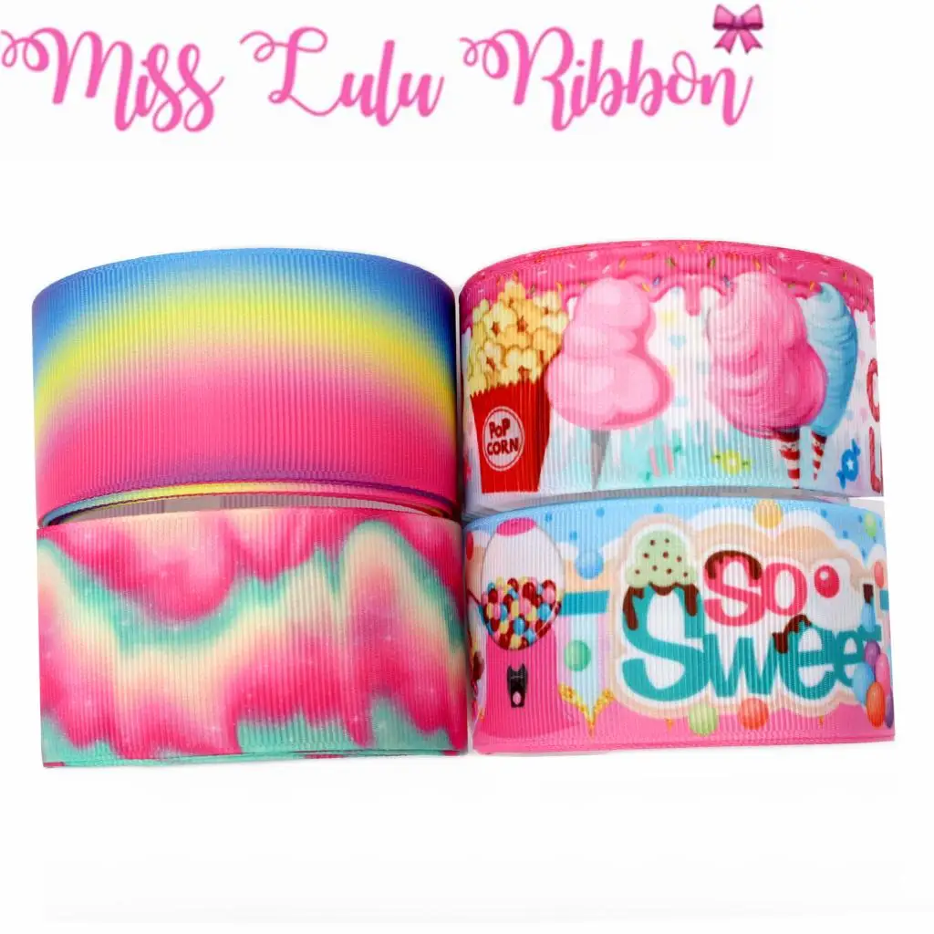 

16mm-75mm Rainbow Gradient Color Popcorn Sweet Candy Printed Grosgrain/Elastic Ribbon Doughnut DIY Hair Bowknots 50yards/roll