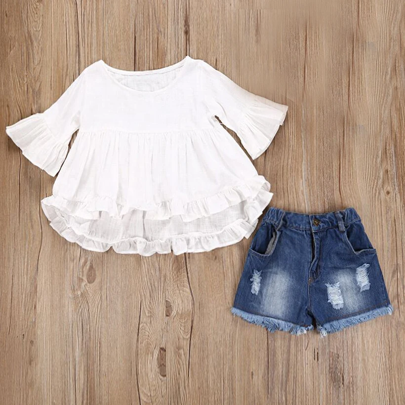 Denim Shorts Set Kids Cotton Summer Clothes Baby Girls Summer Dovetail Dress