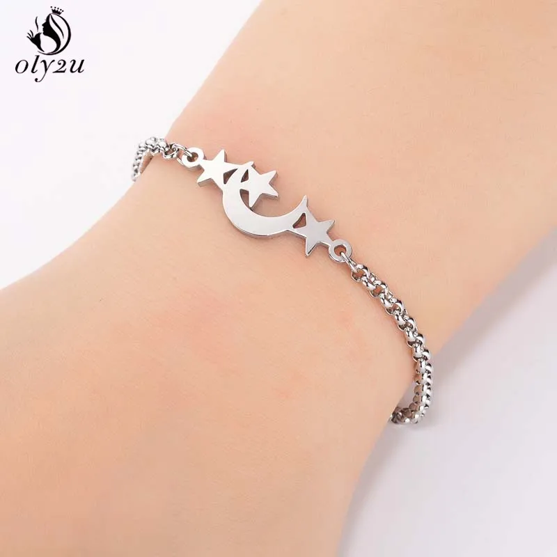 Oly2u Lucky Star лунные браслеты для Для женщин серьги в виде планет Нержавеющая сталь цепь браслет с шармом дружба Femme Bijoux(украшения своими руками