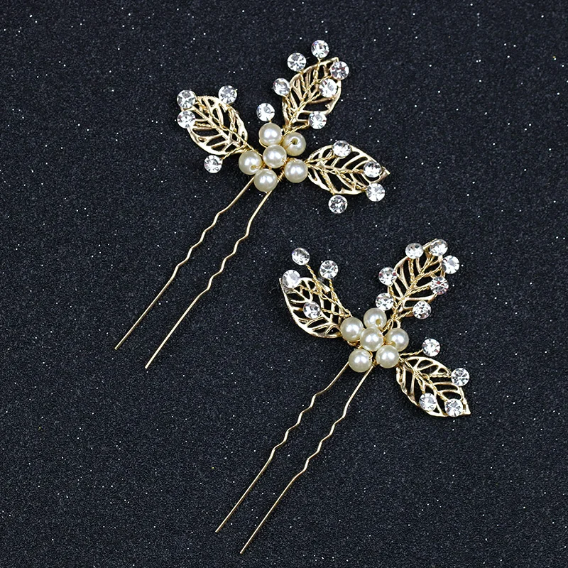 Gold Color  Pearl Leaf Hair pins  (4)