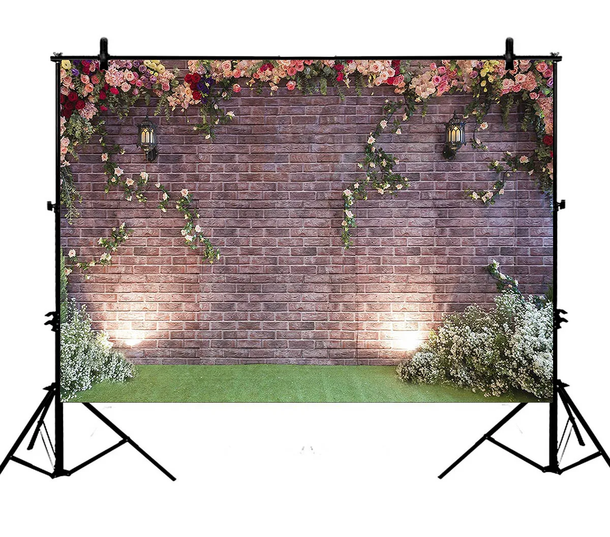 

5x7ft Vintage Flowers Wall Green Floor Polyester Photo Background Portrait Backdrop