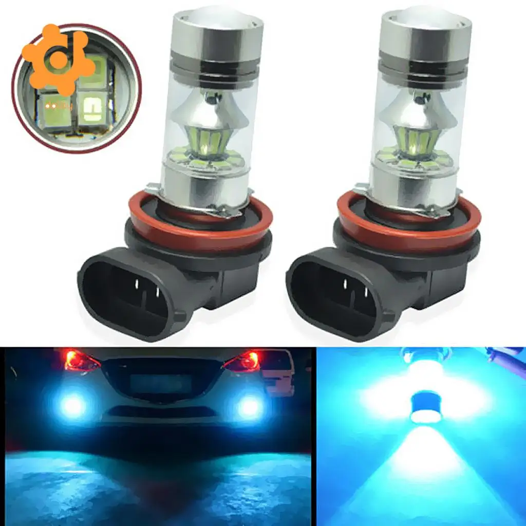 Baoblaze 2 Pieces H11 100W Car Fog Driving Light LED Bulbs High Power Ice Blue