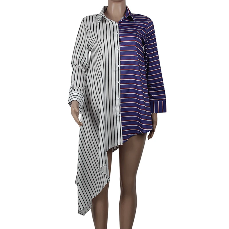 Stripe Color Patchwork Shirt Women Blouses 2018 Summer Fashion Long Tops Long Sleeve OL Streetwear Female Tee Blusas Vestidos Blouses