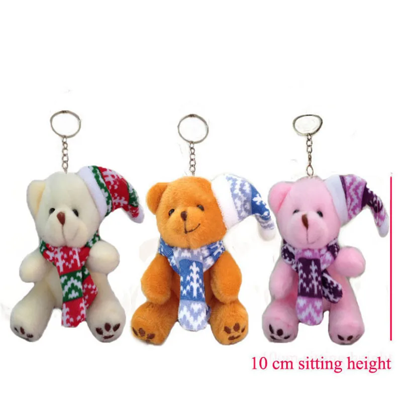 10cm 10pcs Cute Sitting Bear Plush Toys Christmas Bear Key Bag Pendants Dolls DIY Xmas Tree Home Flower Bouquet Gift  (4)