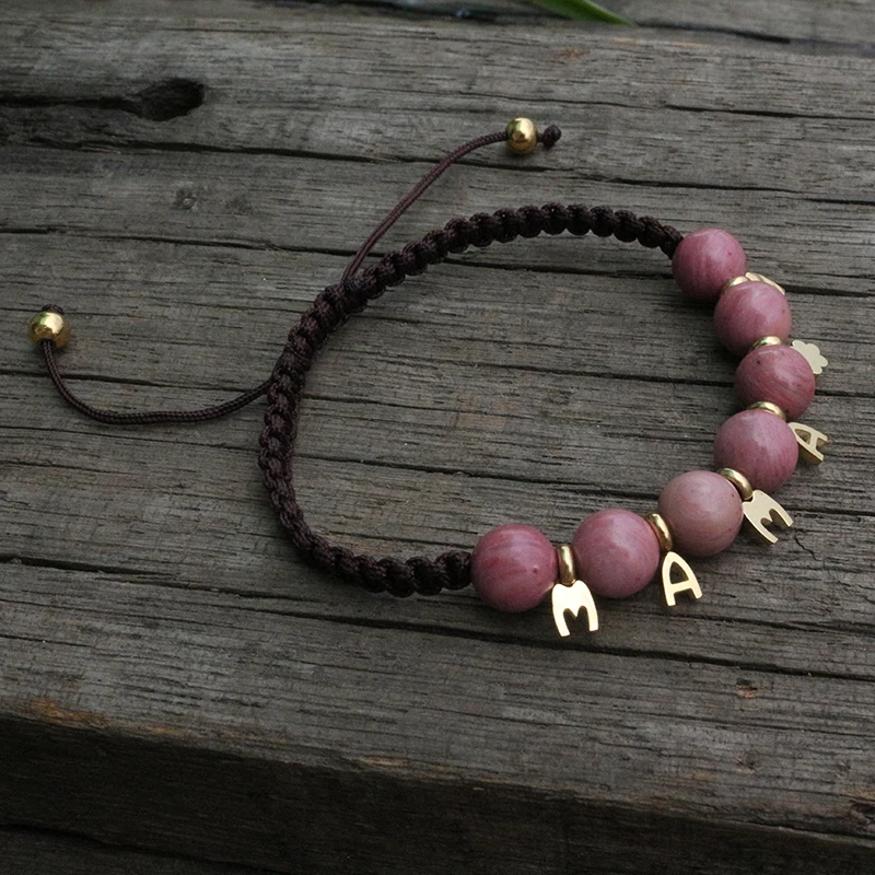 

8mm Natural Stones Hand Made Mama Bracelet, Tiny Flower Heart Bracelet, Warm Mama Jewelry,A Beautiful Mama Bracelet Gift For You