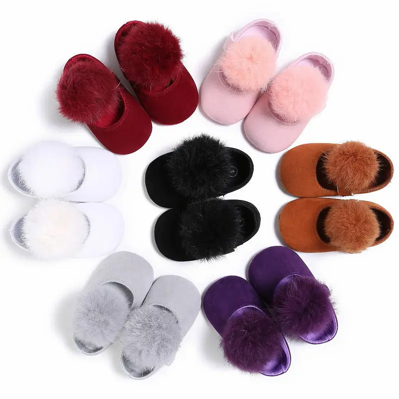 

Cute Infant Baby Princess Shoes Fur Ball Shoes Casual Newborn Toddler Girls Boys Soft Sole Prewalker Crib Shoes 0-18 Months