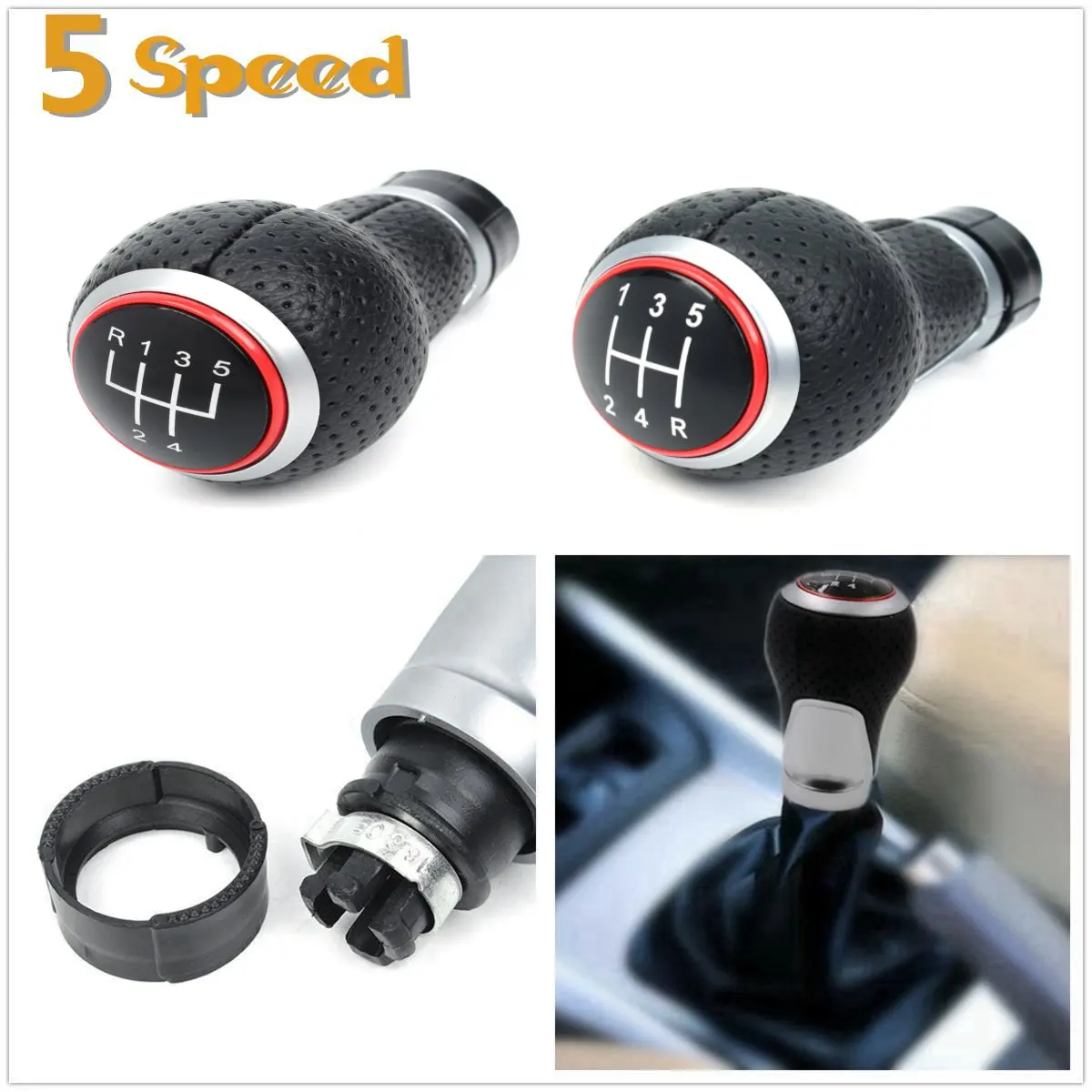 

Red Line 5 Speed Gear Shift Knob General Gear Handball For Audi A4 S4 B8 8K A5 8T Q5 8R S Line 07-15