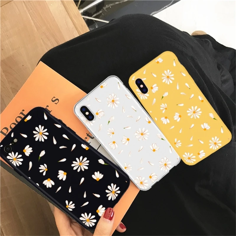 

Cute Daisy Case For iPhone X XS MAX XR 7 8 6 6S Plus Soft TPU Silicone Full Protective Phone Case Transparent Pink Yellow