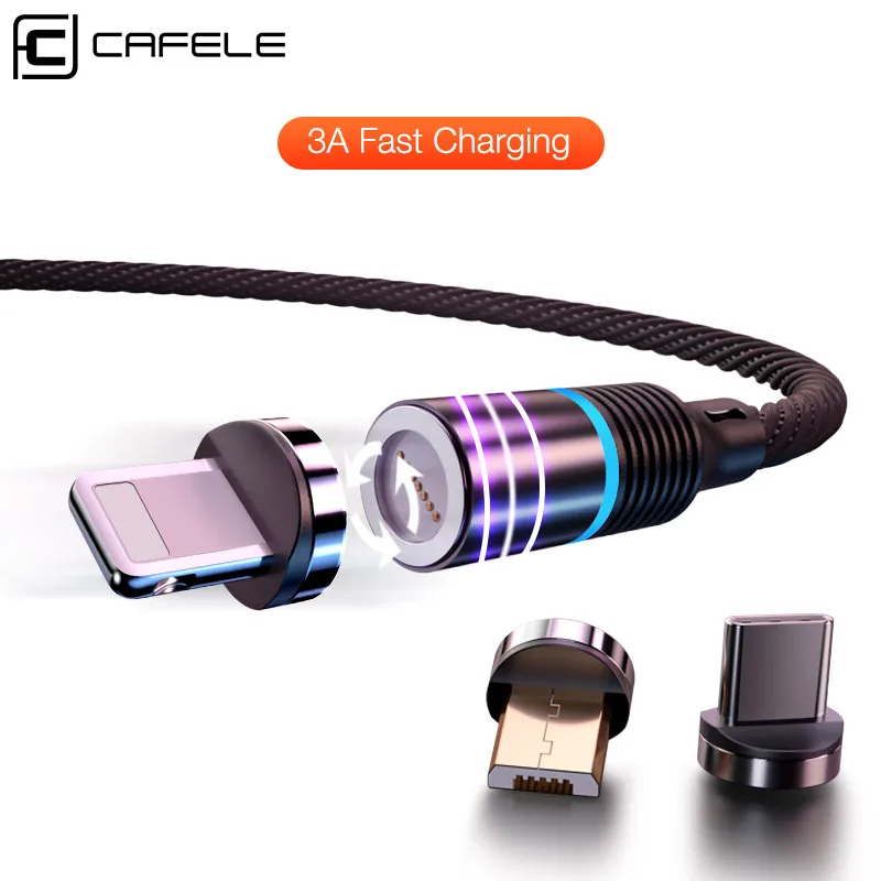

CAFELE Magnetic Type C Micro USB Cable For iPhone XR XS Max X Magnet Fast Charging USB Type-C Cable LED Charging Wire Cord