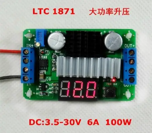 

LTC1871 DC-DC Boost Converter Adjustable Step-Up High Power Supply Module LED Voltage Meter/Button Switch