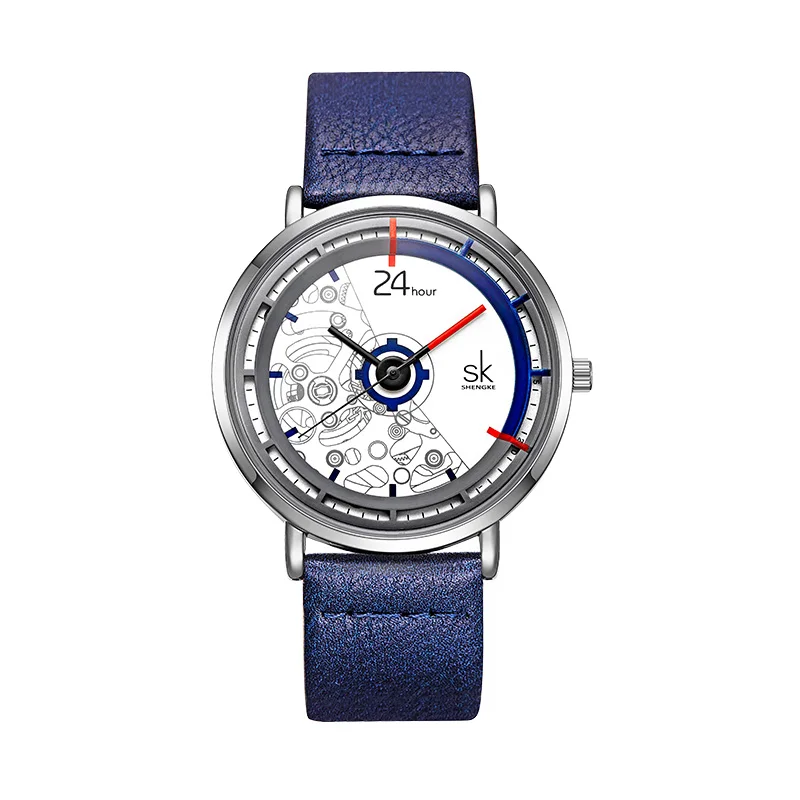 Shengke модные женские часы с большим циферблатом Креативный дизайн кожаный ремешок японский кварцевый механизм крутой стиль Bayan Kol Saati подарки - Цвет: blue strap