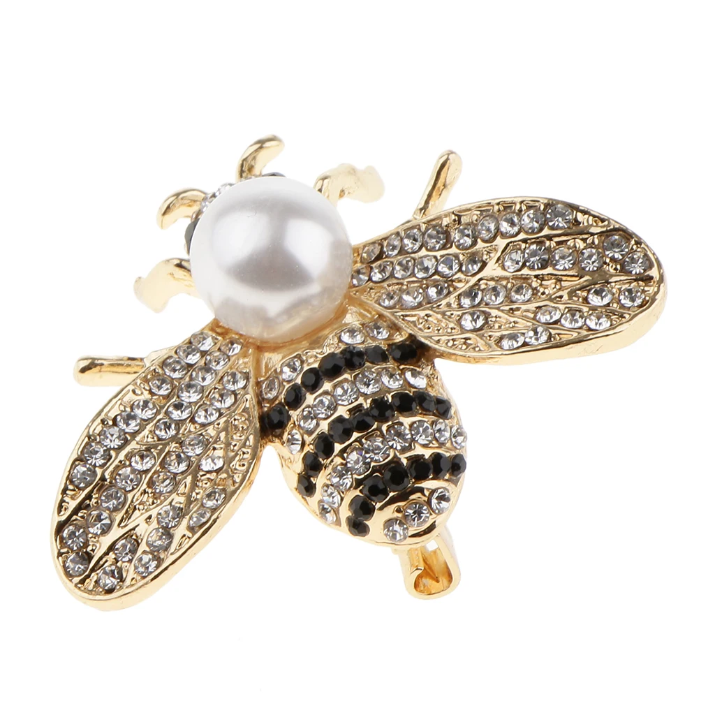Handmade Pearl Rhinestone Honeybee Brooch Insect Lapel Pin Boutonniere Pendant Lapel Scarf Pin