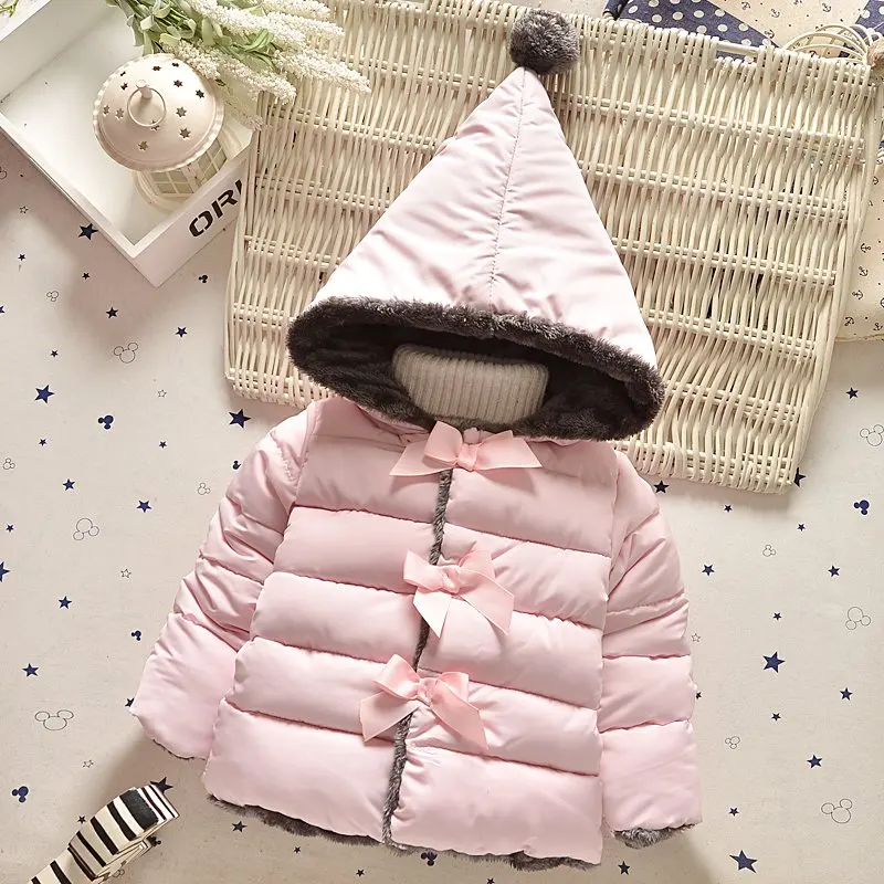 2018 новорожденных девочек зима утолщение лук стеганая куртка детская одежда на хлопчатобумажной подкладке пальто для малышей Милая