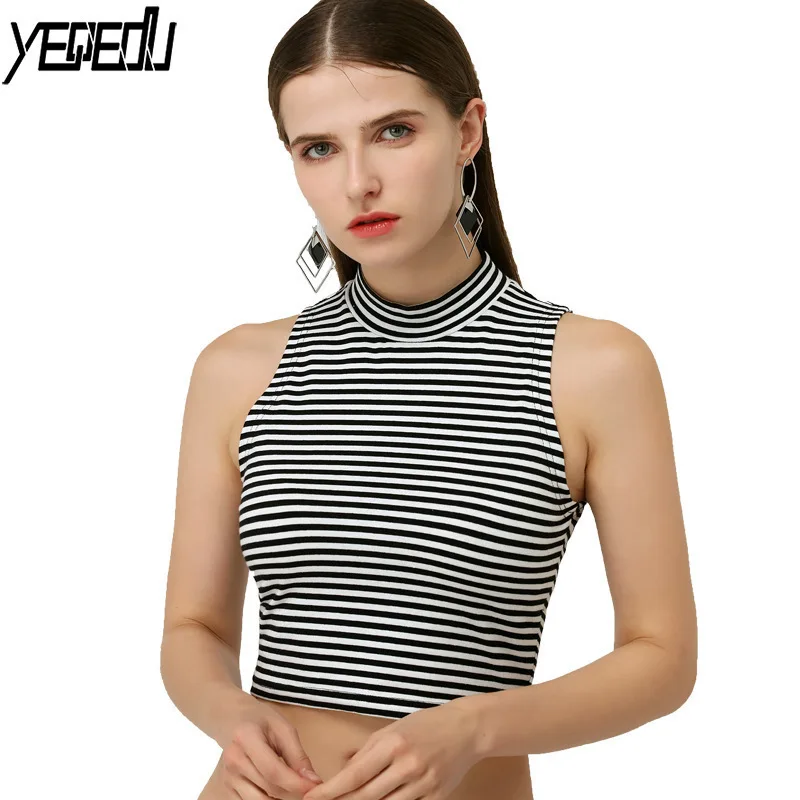 1723 Summer Crop Top Stand Collar Sexy Fashion Sleeveless Knitted