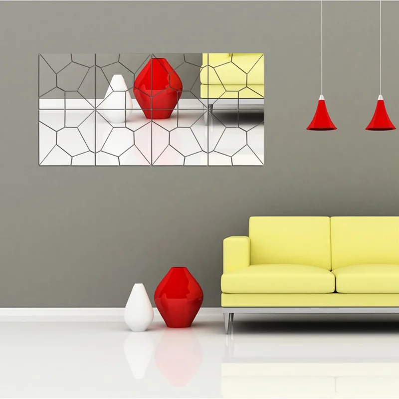 

1 PCS Mirror Wall Stickers Acrylic 3D Wall Sticker Decals Vinilos Paredes TV Wall Home Decor DIY Geometric Pattern Stereo Mirror