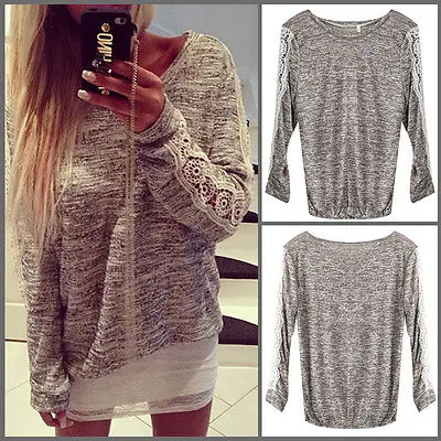 

High Quality New Plus Size Women Loose Long Sleeve Lace Blouse Women's Sexy Lace Tops Blouses Casual Blouse Ladies Tops UK 6-14
