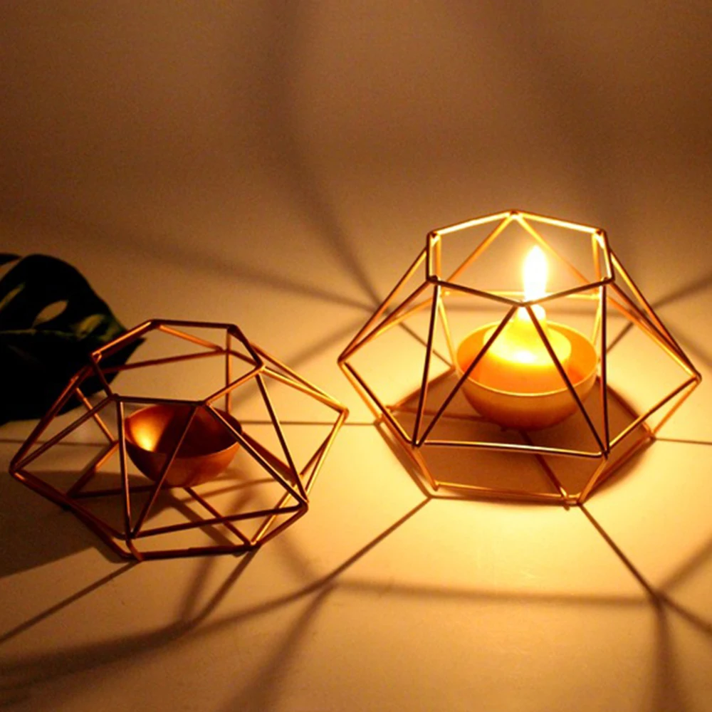 Geometric Tealight Candle Holder Tabletop Artist Craft Black Metal Wire