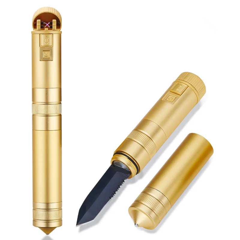 Creative Multi function USB Dual arc Lighters with Knife Safety Hammer