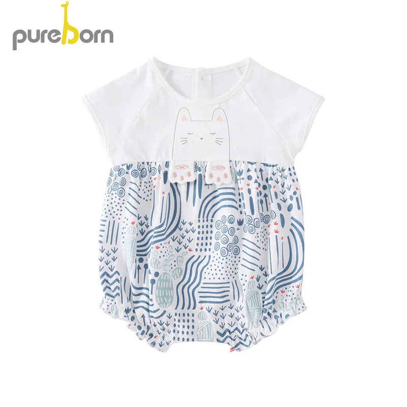 Pureborn Baby/боди с короткими рукавами; одежда для малышей с круглым вырезом; одежда для маленьких мальчиков и девочек; комбинезон для младенцев; комбинезоны; Одежда для новорожденных