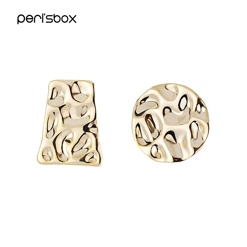 

Peri'sBox Gold Sliver Color Hammered Asymmetric Stud Earrings for Women Minimalist Textured Earrings Statement Studs Earrings