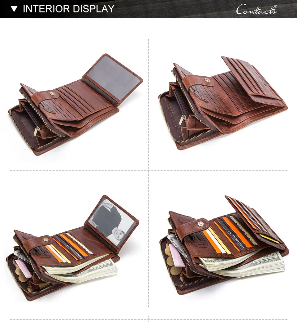 CONTACT'S Высококачественный бумажник RFID из натуральной кожи с отделением для денег тройные короткие мужские кошельки винтажном стиле