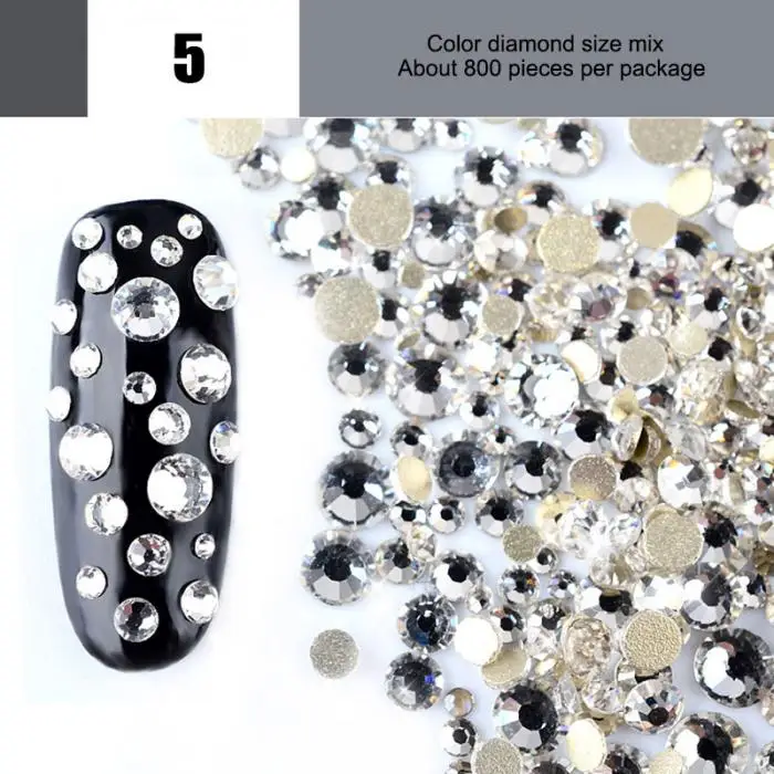800 шт разные размеры кристаллы для ногтей прозрачные AB не горячей фиксации плоские с оборота Стразы для 3D дизайна ногтей декор для женщин подарок FM88