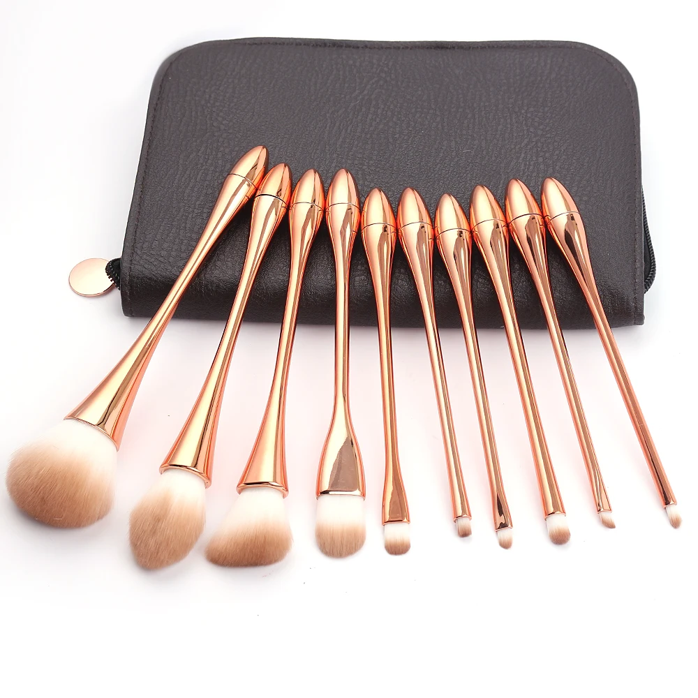 

Net Red Makeup Brushes Set Champagne 10pcs With Storage Bag Thin Waist Foundation Powder Blush Cosmetic Brush pinceis maquiagem