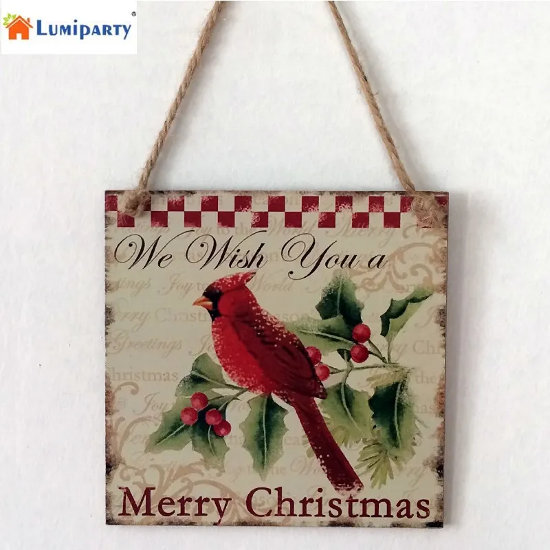 LumiParty Red Bird Wooden Christmas Plaque Hanging Christmas Greeting