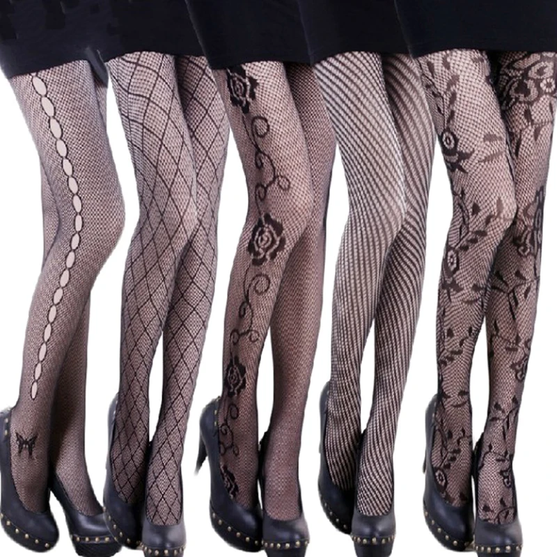 Women Tights Sexy Stockings Belt Thigh Black Pantyhose Tattoos Jacquard