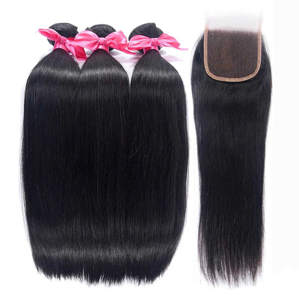 

Indian Hair 3 Bundles With Closure Straight Bundles With Closure Human Hair Bundles With Closure Hair Extension