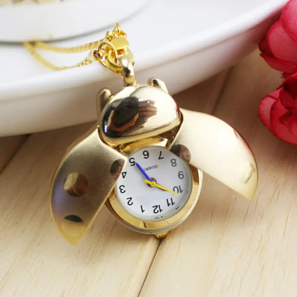 

New Retro Beetle Ladybug Shape Quartz Pocket Watch Necklace Pendant Unisex Gifts hot