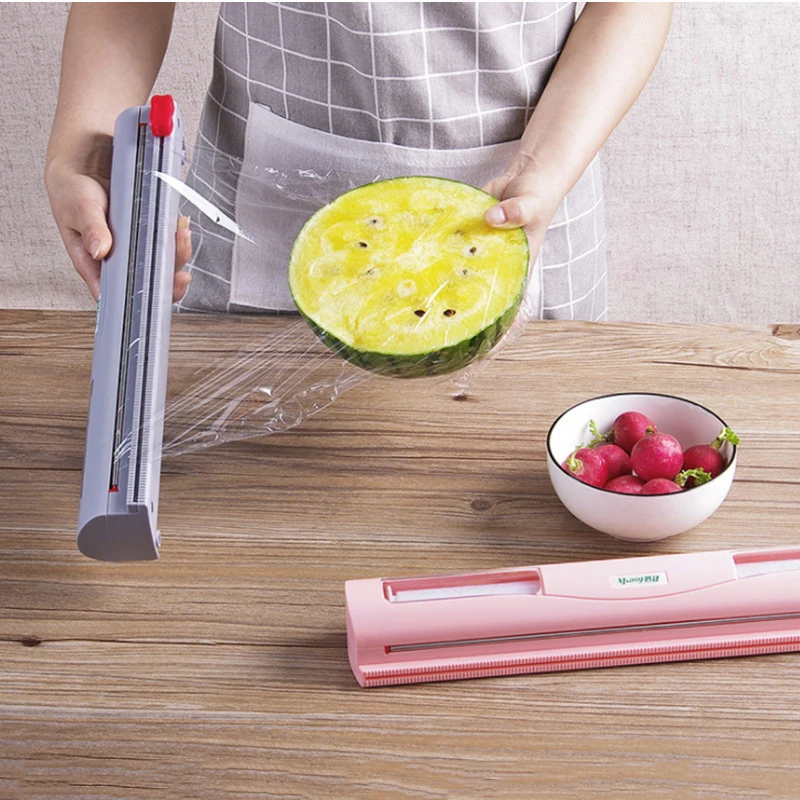 

Food Wrap Dispenser/Cutter, Kitchen Tool Foil Cling Film Wrap Dispenser Plastic Sharp Cutter Storage Holder