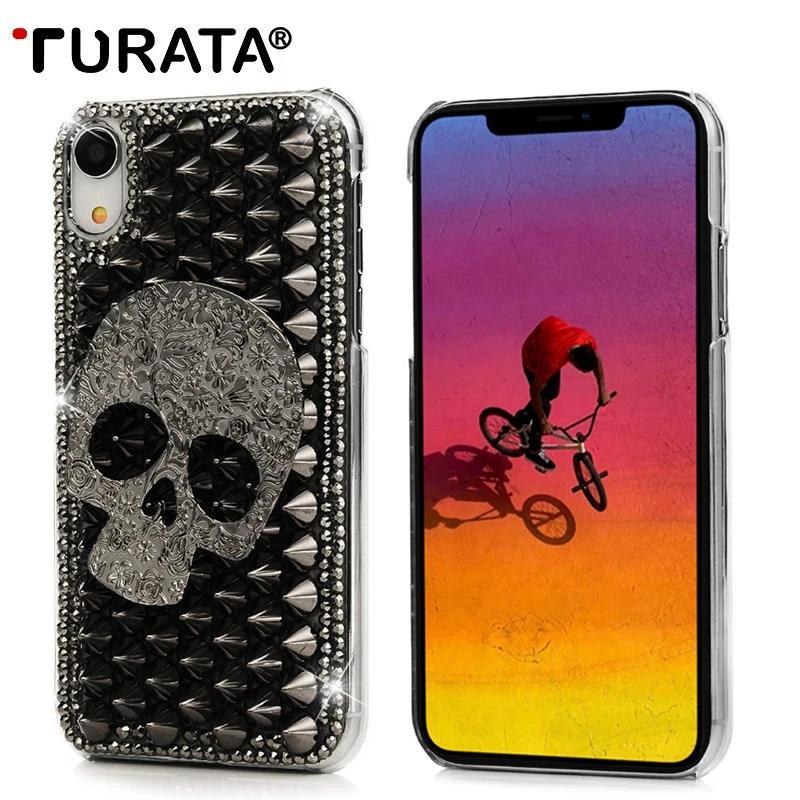 TURATA 3D череп ошейник украшенный фальшивыми алмазами чехол для телефона iPhone XS Max/XR/X