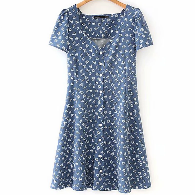 Women's Clothing Dress 2019 Polyester Printed Belt Button V-Neck Dress Ms Summer Sexy Slim Fit Temperament Clothing