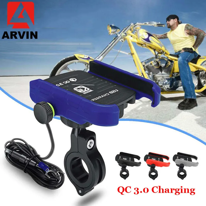 

ARVIN QC 3.0 Quick Charger Motorcycle Holder For iPhone Samsung Mobile Phone Moto Handlebar Mount Charging Bracket Stand