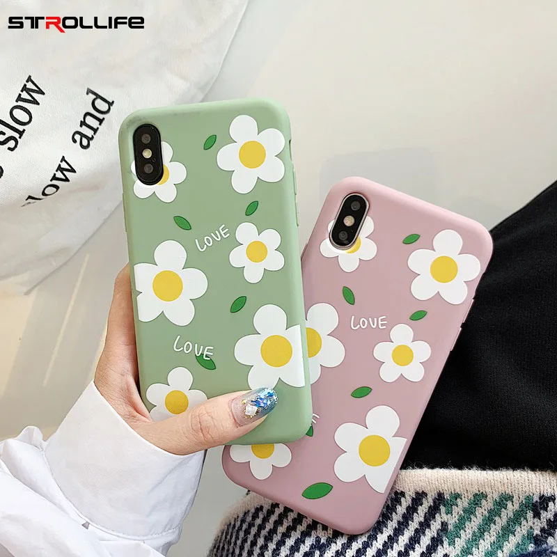 STROLLIFE Ins Little Daisy Phone Case for IPhone XS Max XR Fresh Summer Lovely Cover 6 X 7 8Plus Matte Soft TPU Shell |