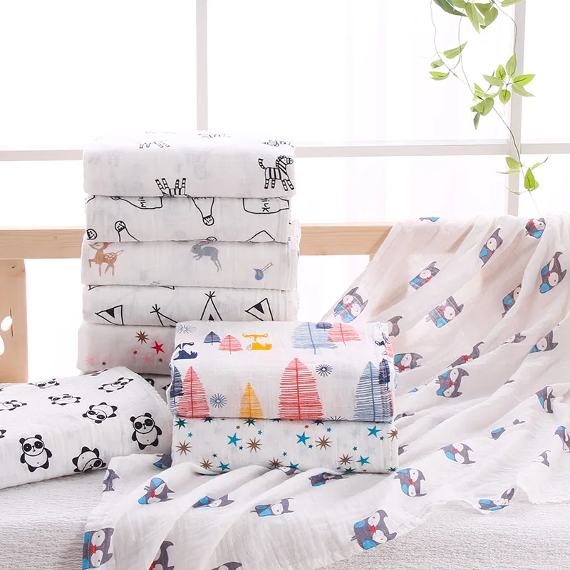 

dkDaKanl 120*120CM Double Layer Cotton Baby Wrap Blanket Multi-function Cute Panda Baby Blankets Newborn Bath Towel Kids