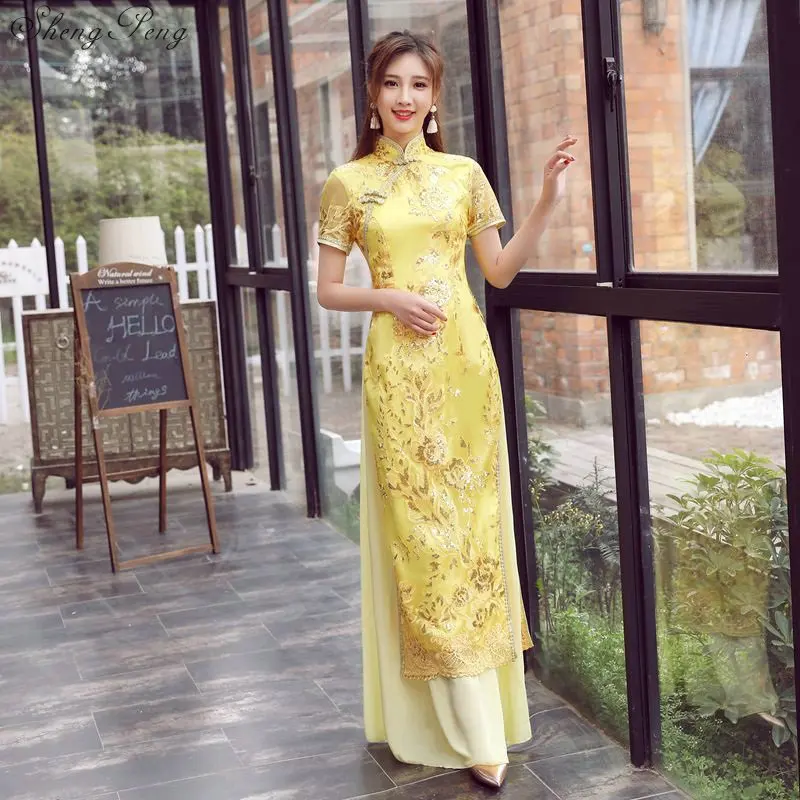 Вьетнам Aodai тонкие длинные Qipao Китайский Стиль Для женщин простое платье новые женские воротник-стойка Новинка Cheongsam V929