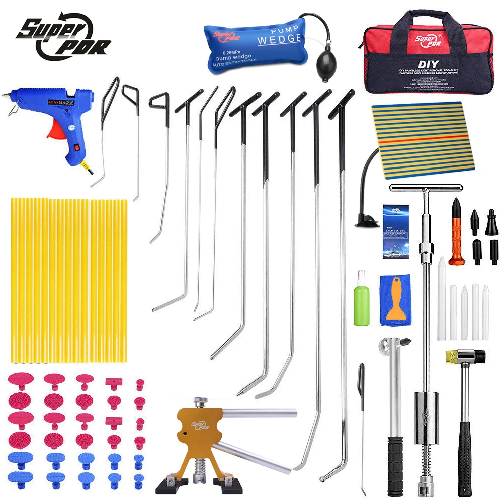 

Super PDR Paintless dent repair tools set PDR hooks push rods profession car body dent removal Hail Damage Repair hand tools
