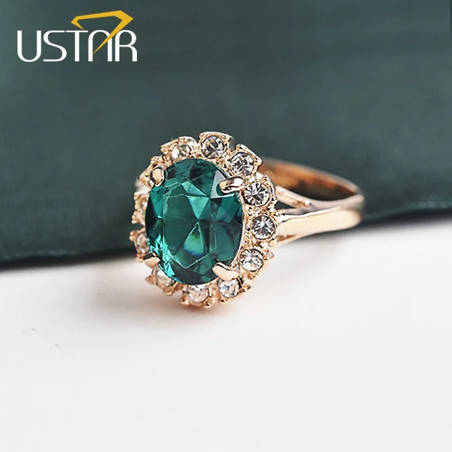 Обручальные кольца USTAR женские Украшения из циркона зеленого полудрагоценного