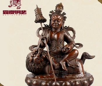 

16" China Tibet Blac Vaisravana Umbrella Heavenly King Ride Lion Bronze Statue