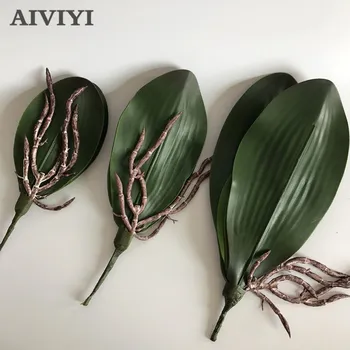 

New Artificial flower Orchid leaveshigh quality PU gluing texture leaves DIY potted flower arrangements