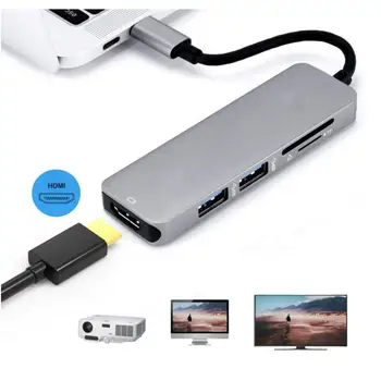 

Studyset Type-C USB 3.1 Multiport Adapter USB-C to HDMI 4K HD USB 3.0 Hub 2-Port SD TF Card Reader Converter Cable for Macbook