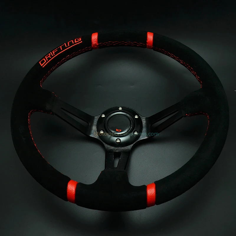 70mm PCD Universal Red Drifting Steering Wheel 350mm Diameter 90mm Dish