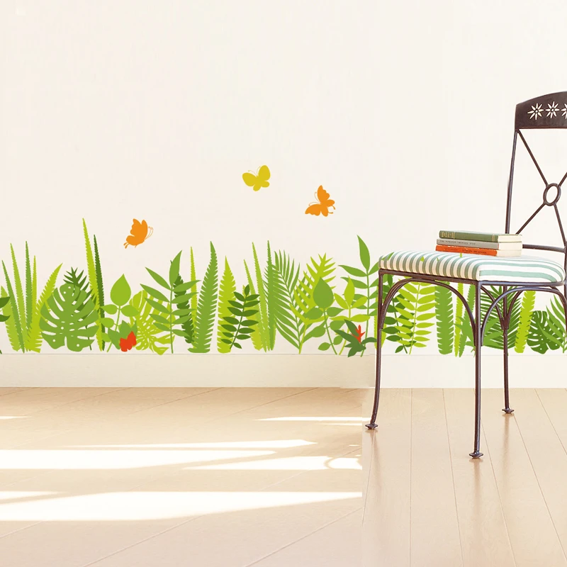 [SHIJUEHEZI] Green Grass Wall Stickers Vinyl DIY Tropical Leaves Mural Decals for Living Room Kitchen Bedroom Decoration | Дом и сад