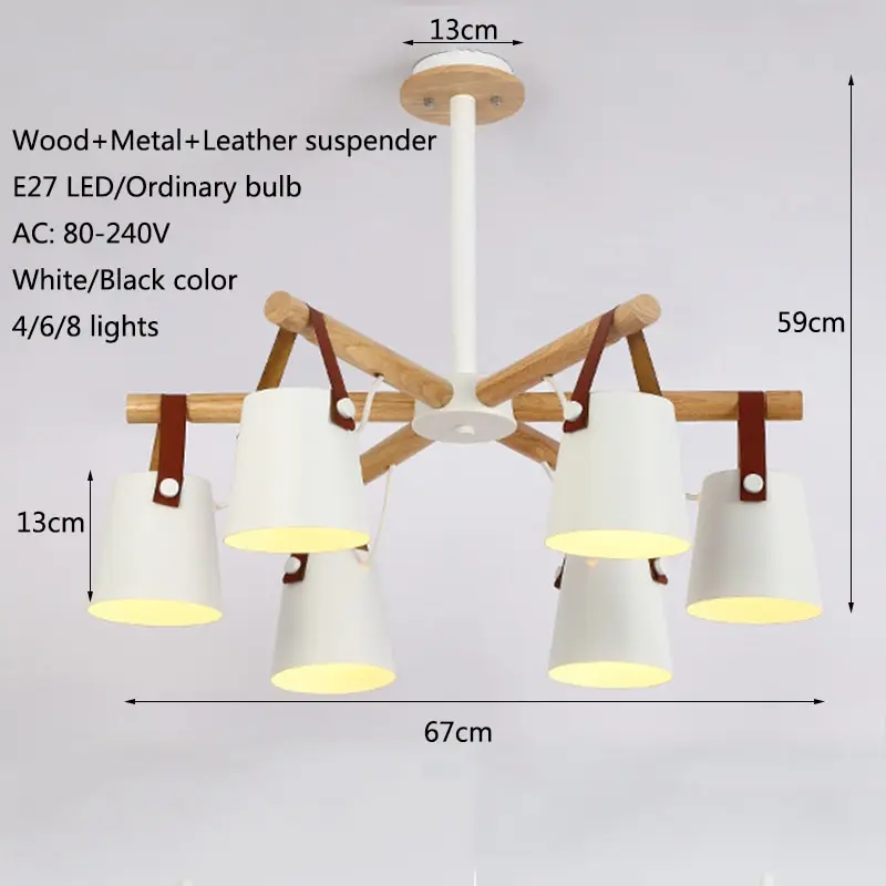  Nordic iron & solid wood chandelier E27 led creative personality belt loft chandelier for kitchen l - 33044716740